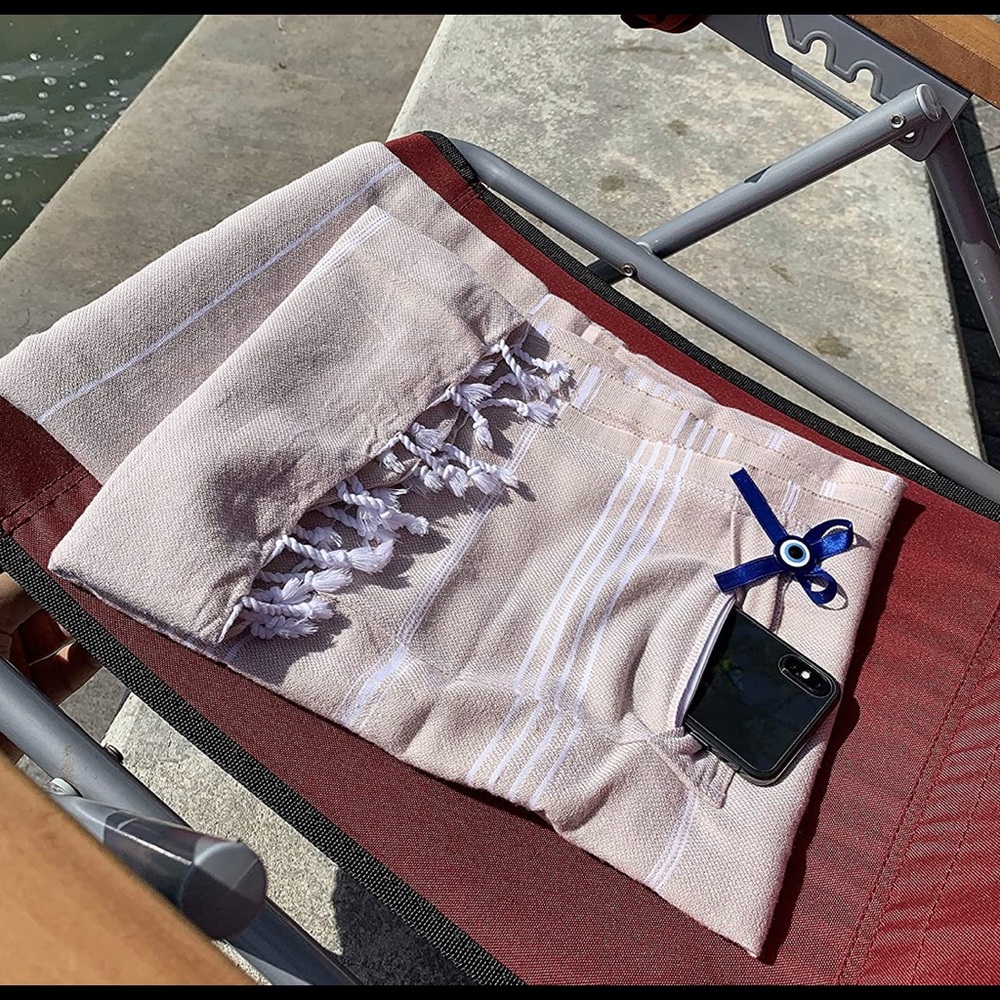 Turkish Cotton Beach Towel XL W/ pocket Quick Dry - Picture 2 of 3